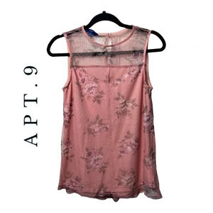 Apt.‎ 9 SLEEVELESS BLOUSE SHEER TOP LAYER WITH FULL LINING SMALL FLORAL PATTERN